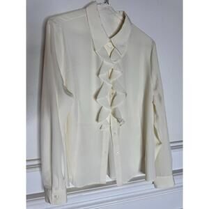 VTG 90s Poet Blouse M Button Up High Neck Ruffled Lace Victorian Vampire